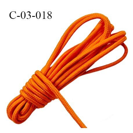 Cordon 3 mm coton et synthétique avec lien intérieur couleur orange très solide diamètre 3 mm Fabriqué en Europe prix au mètre