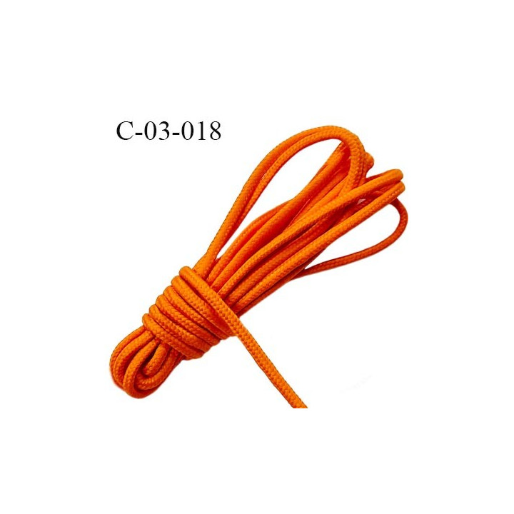Cordon 3 mm coton et synthétique avec lien intérieur couleur orange très solide diamètre 3 mm Fabriqué en Europe prix au mètre