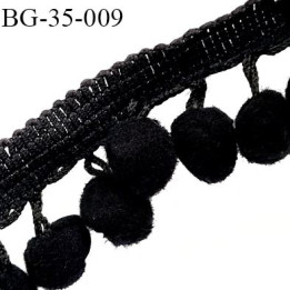 Galon ruban couleur noir hauteur total 35 mm avec des pompons diamètre 15 mm largeur ruban 15 mm prix au mètre