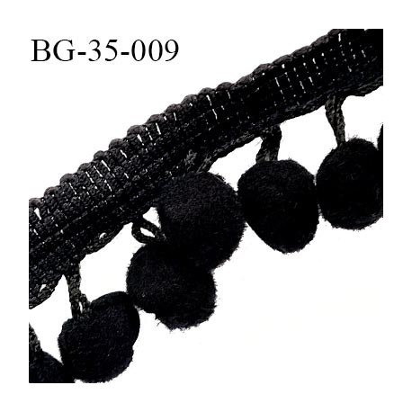 Galon ruban couleur noir hauteur total 35 mm avec des pompons diamètre 15 mm largeur ruban 15 mm prix au mètre