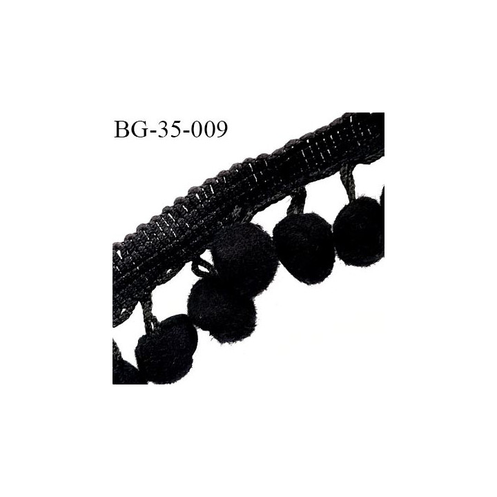 Galon ruban couleur noir hauteur total 35 mm avec des pompons diamètre 15 mm largeur ruban 15 mm prix au mètre