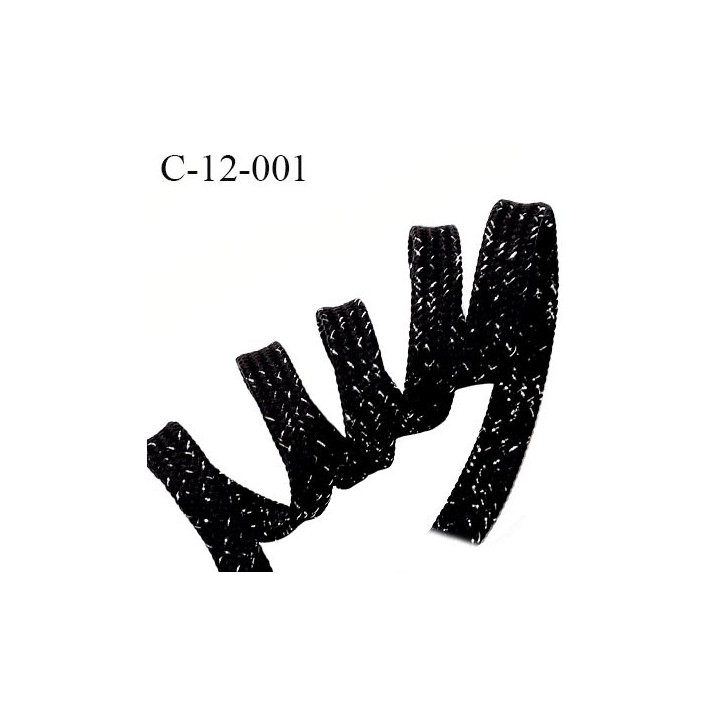Cordon galon lacet largeur entre 12 et 14 mm couleur noir et argent lurex brillant comme des diamants prix au mètre