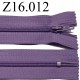 fermeture éclair longueur 16 cm couleur violet clair non séparable zip nylon largeur 2.5 cm