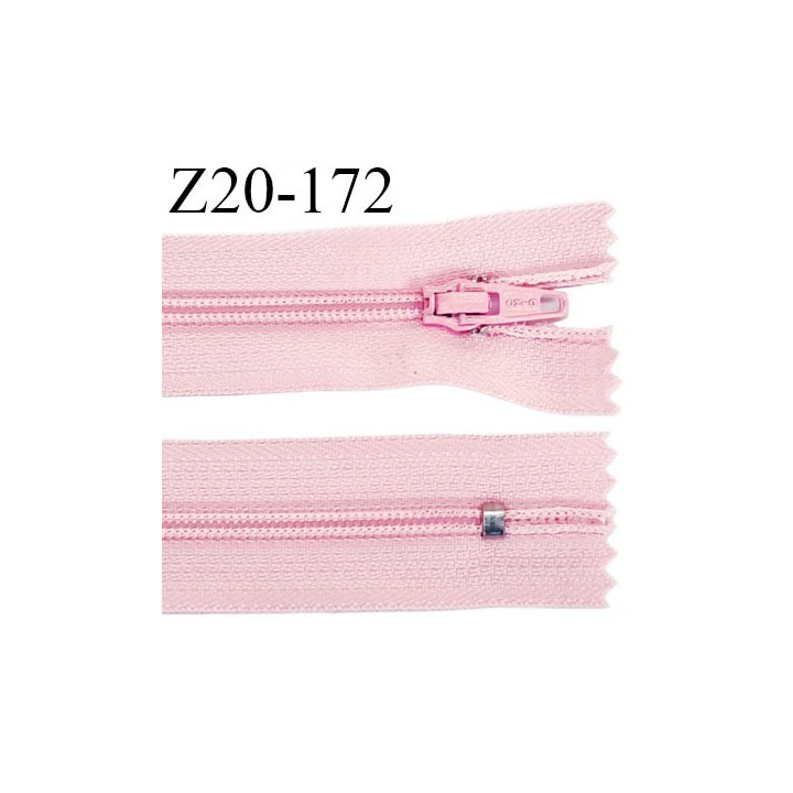fermeture zip longueur 20 cm couleur rose non séparable largeur 2.4 cm glissière nylon largeur  4 mm