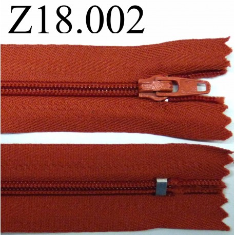 fermeture éclair longueur 18 cm couleur rouille non séparable zip nylon largeur 2.5 cm