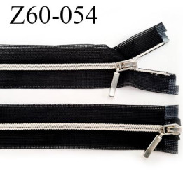 fermeture 60 cm noir séparable invisible double curseur glissière nylon argenté  largeur 3.3 cm largeur de la glissière 4 mm