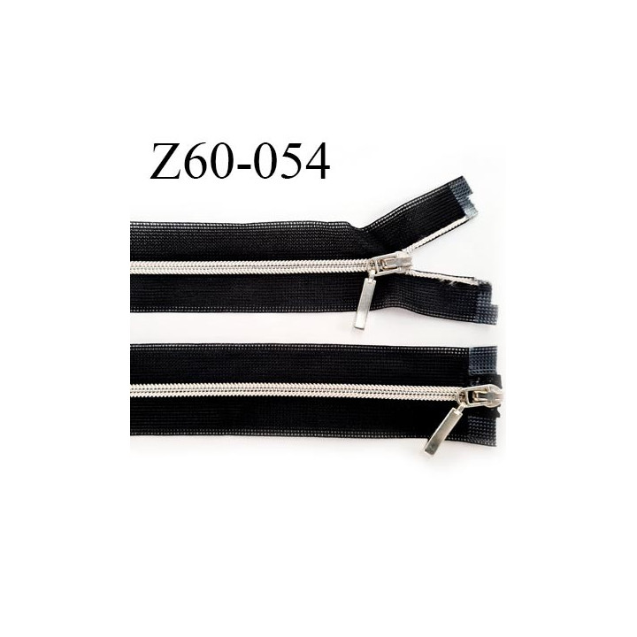 fermeture 60 cm noir séparable invisible double curseur glissière nylon argenté  largeur 3.3 cm largeur de la glissière 4 mm