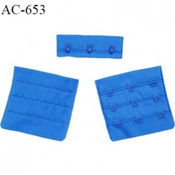 Agrafe attache 57 mm rallonge de soutien gorge 3 rangés 3 crochets largeur 57 mm hauteur 55 mm couleur bleu