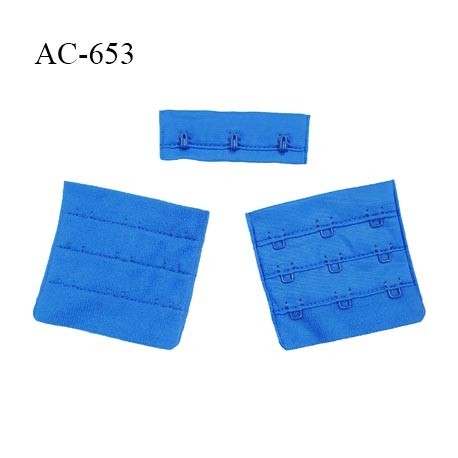 Agrafe attache 57 mm rallonge de soutien gorge 3 rangés 3 crochets largeur 57 mm hauteur 55 mm couleur bleu