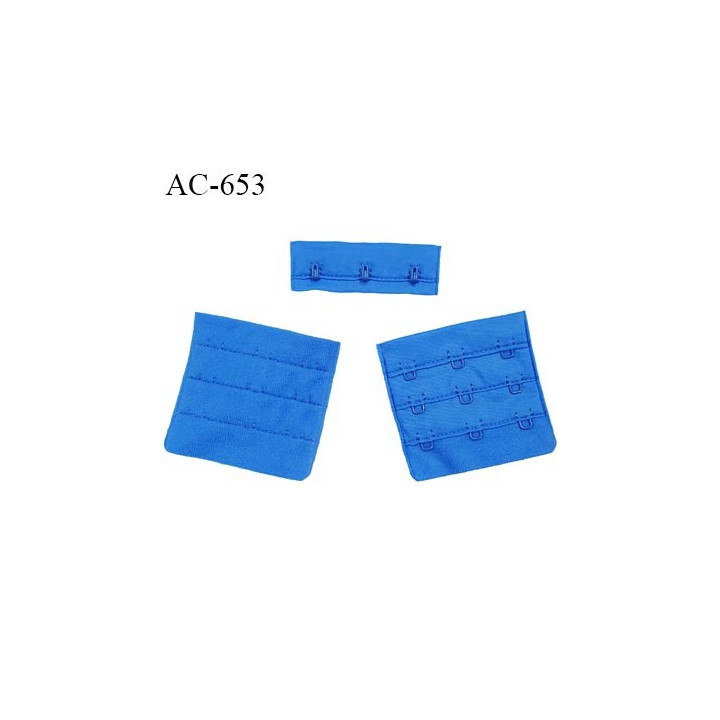 Agrafe attache 57 mm rallonge de soutien gorge 3 rangés 3 crochets largeur 57 mm hauteur 55 mm couleur bleu