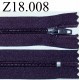 fermeture éclair longueur 18 cm couleur violet foncé non séparable zip nylon largeur 2.5 cm