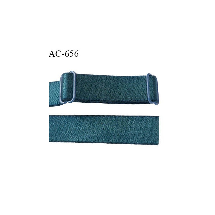 Bretelle 16 mm lingerie SG couleur vert ou fleur de lagune brillant haut de gamme 2 barrettes longueur 42 cm prix à la pièce