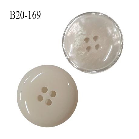 Bouton 20 mm haut de gamme en pvc couleur ivoire nacré 4 trous diamètre 20 mm épaisseur 4 mm prix à l'unité