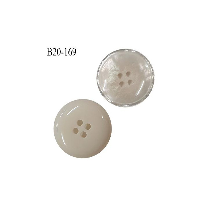 Bouton 20 mm haut de gamme en pvc couleur ivoire nacré 4 trous diamètre 20 mm épaisseur 4 mm prix à l'unité