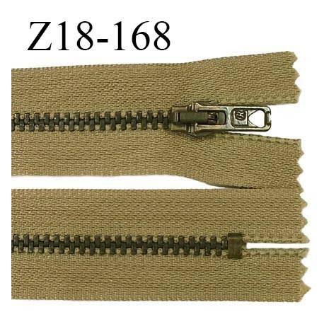 Fermeture zip très haut de gamme RIRI longueur 19 cm couleur kaki beige non séparable largeur 28 mm glissière laiton 6 mm