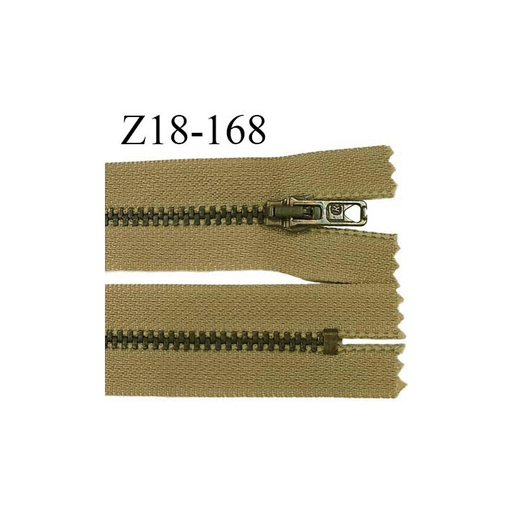 Fermeture zip très haut de gamme RIRI longueur 19 cm couleur kaki beige non séparable largeur 28 mm glissière laiton 6 mm