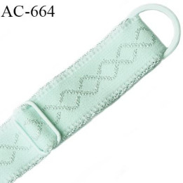 Bretelle lingerie 16 mm haut  gamme vert lagon avec 1 barrette + 1 anneau métal thermolaqué longueur 37 cm prix à l'unité