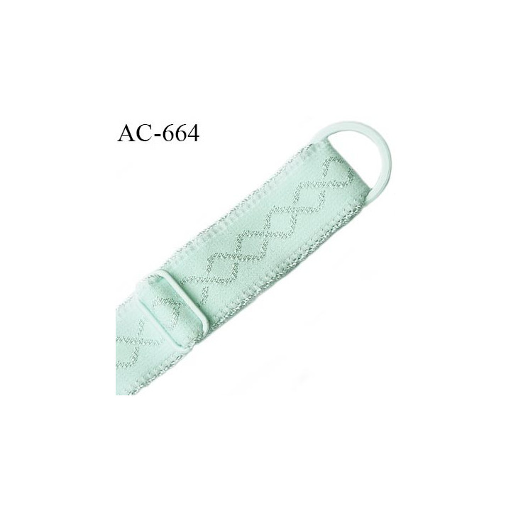 Bretelle lingerie 16 mm haut  gamme vert lagon avec 1 barrette + 1 anneau métal thermolaqué longueur 37 cm prix à l'unité