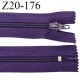 Fermeture zip longueur 20 cm couleur anthracite presque violet non séparable largeur 2.4 cm glissière nylon largeur 4 mm