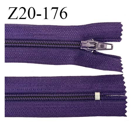 Fermeture zip longueur 20 cm couleur anthracite presque violet non séparable largeur 2.4 cm glissière nylon largeur 4 mm