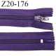 Fermeture zip longueur 20 cm couleur anthracite presque violet non séparable largeur 2.4 cm glissière nylon largeur 4 mm