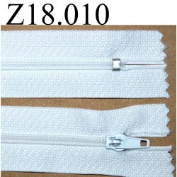 fermeture zip à glissière blanche longueur 18 cm couleur blanc non séparable zip nylon largeur 2.5 cm