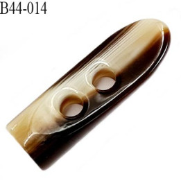 Bouton ou brandebourg 45 mm en pvc diamètre 14 mm couleur ivoire et marron 2 trous  longueur  45 mm