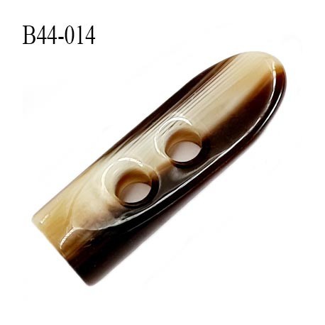 Bouton ou brandebourg 45 mm en pvc diamètre 14 mm couleur ivoire et marron 2 trous longueur 45 mm