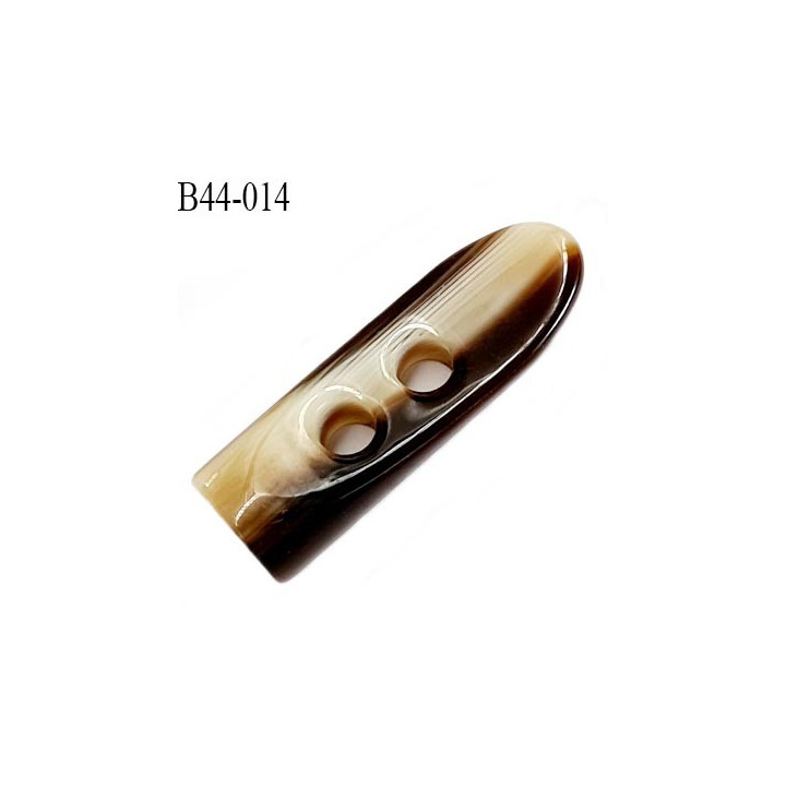 Bouton ou brandebourg 45 mm en pvc diamètre 14 mm couleur ivoire et marron 2 trous  longueur  45 mm