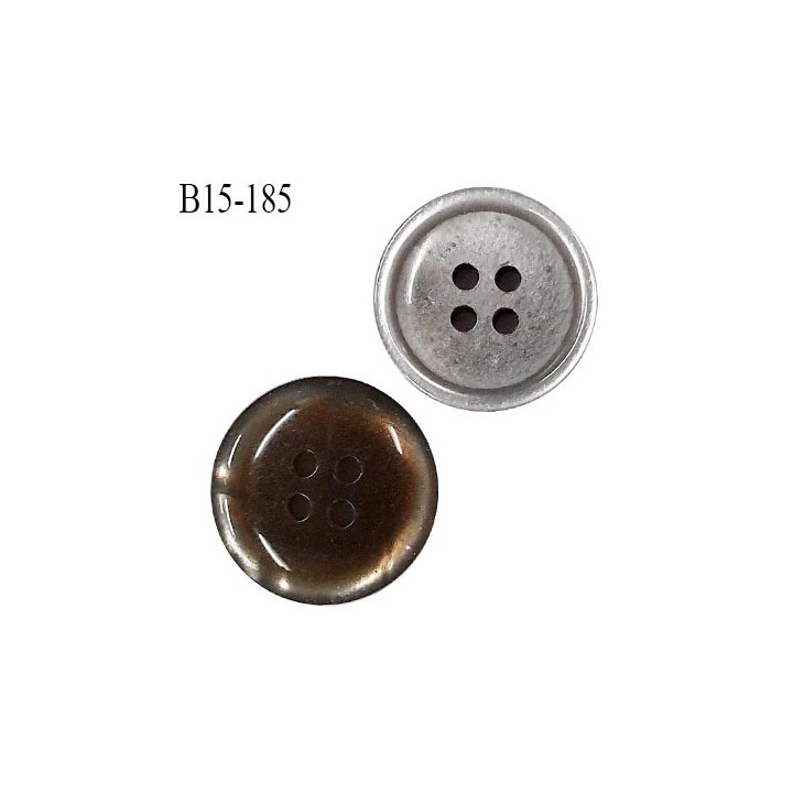 Bouton 15 mm haut de gamme couleur gris nacré 4 trous diamètre 15 mm épaisseur 3 mm prix à l'unité