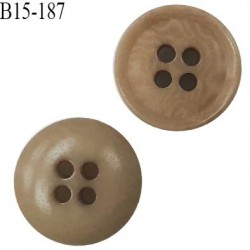 Bouton 15 mm haut de gamme couleur beige marbré 4 trous diamètre 15 mm épaisseur 4 mm prix à l'unité