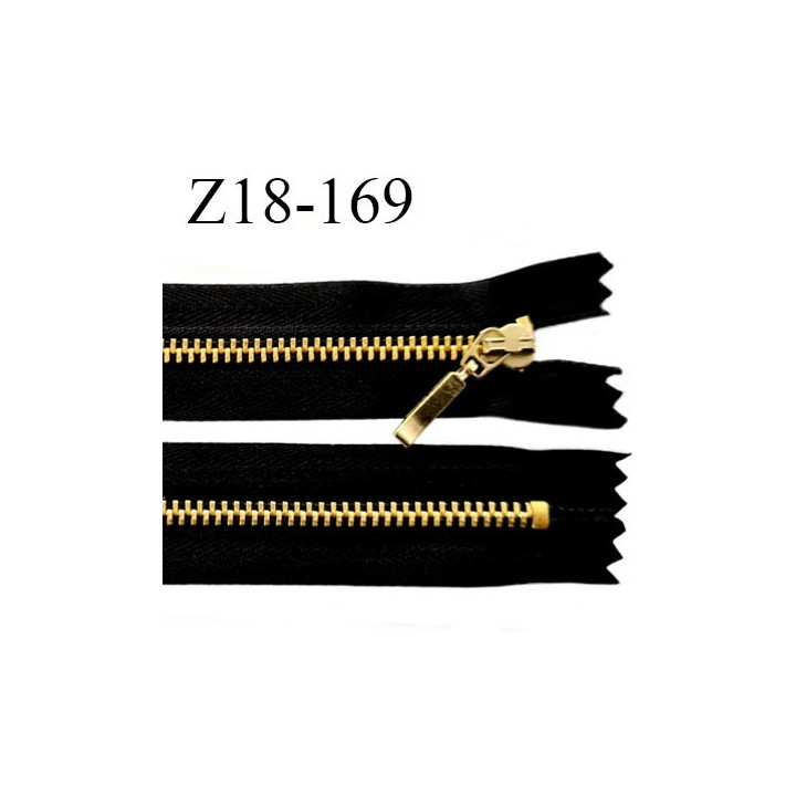 Fermeture 18 cm zip métal couleur noir et or non séparable longueur 18 cm largeur 2.8 cm glissière métal doré largeur 4.5 mm