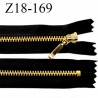 Fermeture 18 cm zip métal couleur noir et or non séparable longueur 18 cm largeur 2.8 cm glissière métal doré largeur 4.5 mm