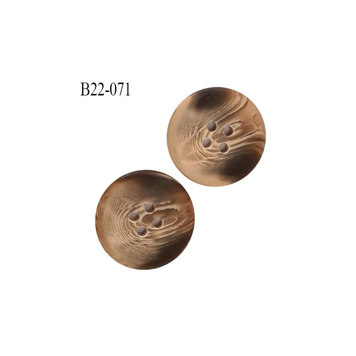 Bouton 22 mm couleur marron et beige marbré 4 trous diamètre 22 mm épaisseur 4 mm prix à l'unité