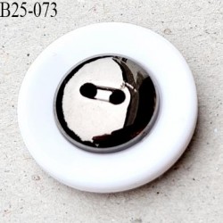 Bouton 25 mm en pvc couleur chromé acier et blanc très beau 2 trous diamètre 25 millimètres épaisseur 7.5 mm