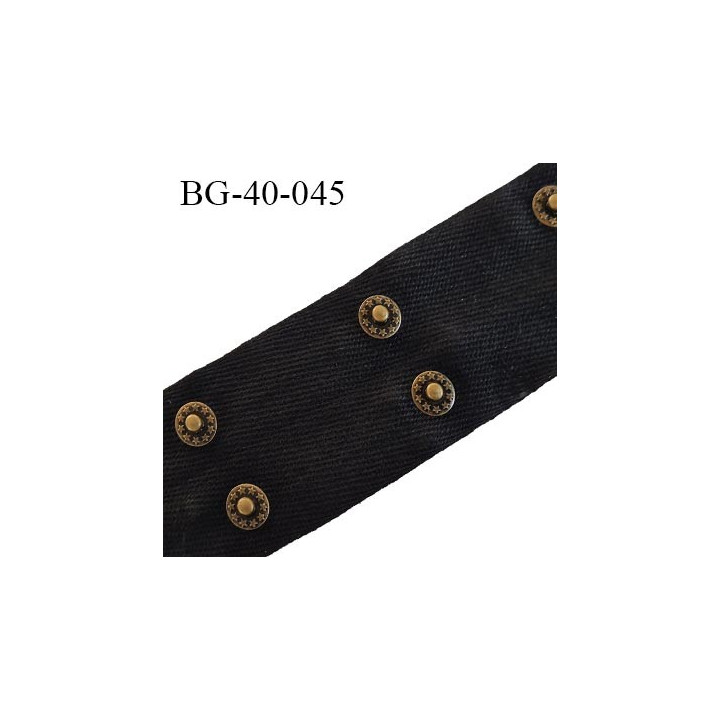 Galon rivet 42 mm en coton sergé noir largeur 42 mm avec 2 rivets en métal couleur laiton bronze tous les 5 cm prix au mètre