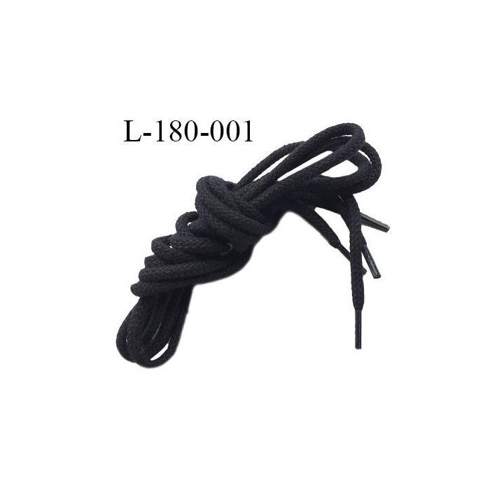 Lacet rond 180 cm couleur noir fabrication française diamètre 4.5 mm longueur 180 cm embout gainé prix pour une paire