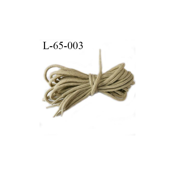 Lacet rond 65 cm couleur beige kaki fabrication Europe diamètre 4 mm longueur 65 cm embout gainé prix pour une paire
