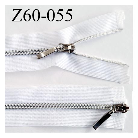 Fermeture zip 48 cm double curseur couleur blanc séparable largeur 3 cm zip métal largeur du zip 5 mm prix à l'unité