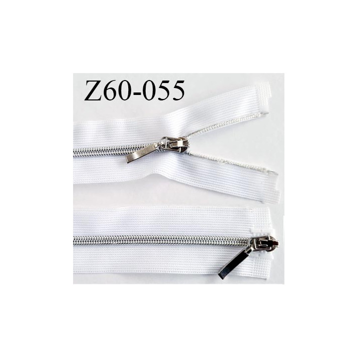 Fermeture zip 48 cm double curseur couleur blanc séparable largeur 3 cm zip métal largeur du zip 5 mm prix à l'unité