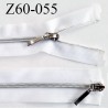 Fermeture zip 48 cm double curseur couleur blanc séparable largeur 3 cm zip métal largeur du zip 5 mm prix à l'unité