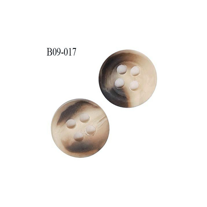 Bouton 9 mm couleur marbré beige et marron 4 trous diamètre 9 mm épaisseur 2 mm prix à l'unité
