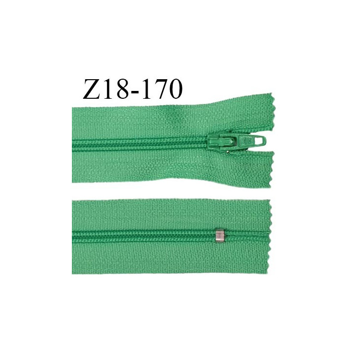 Fermeture zip 18 cm non séparable couleur vert largeur 28 mm glissière nylon largeur 4 mm longueur 18 cm prix à l'unité