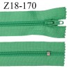 Fermeture zip 18 cm non séparable couleur vert largeur 28 mm zip nylon longueur 18 cm prix à l'unité