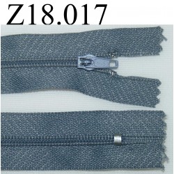 fermeture zip à glissière longueur 18 cm couleur gris tirant sur le bleu non séparable zip nylon largeur 2.5 cm