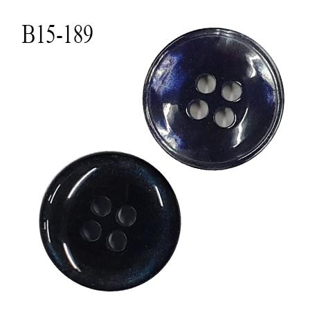 Bouton 15 mm couleur bleu nuit avec reflets nacré gris 4 trous diamètre 15 mm épaisseur 3 mm prix à l'unité