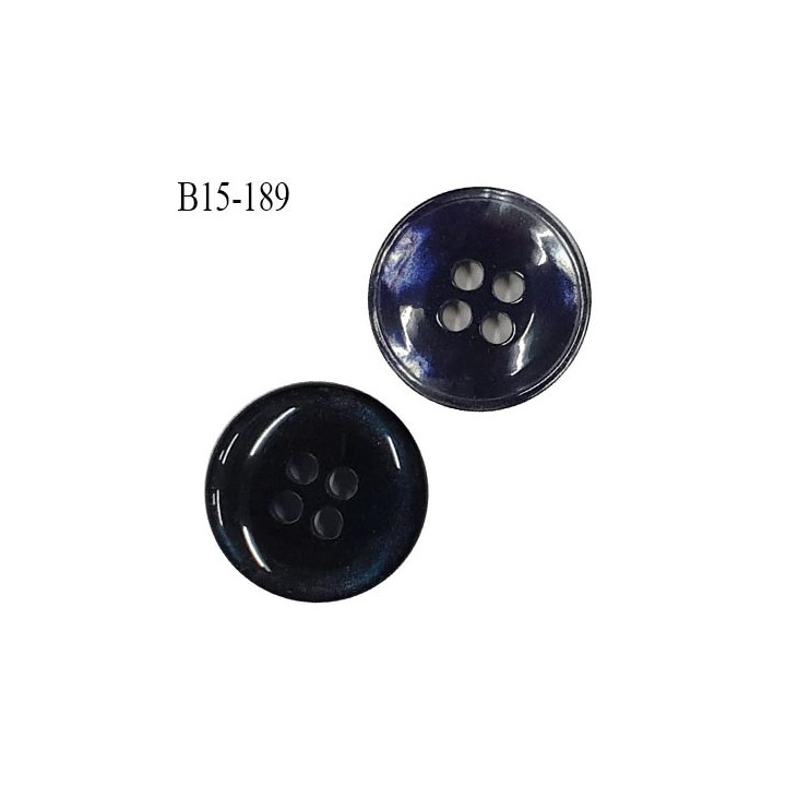 Bouton 15 mm couleur bleu nuit avec reflets nacré gris 4 trous diamètre 15 mm épaisseur 3 mm prix à l'unité