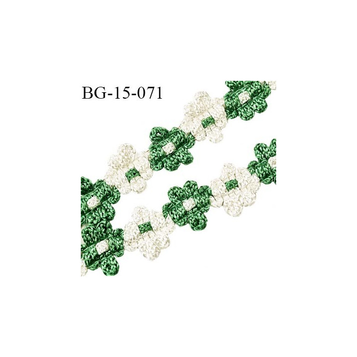 Galon ruban 15 mm à fleurs brodées superbe couleur blanc et vert lumineux diamètre des fleurs 15 mm prix au mètre