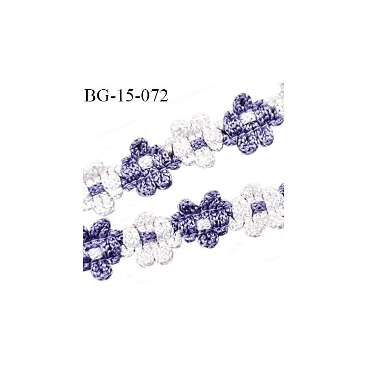 Galon ruban 15 mm à fleurs brodées superbe couleur blanc et lilas lumineux diamètre des fleurs 15 mm prix au mètre
