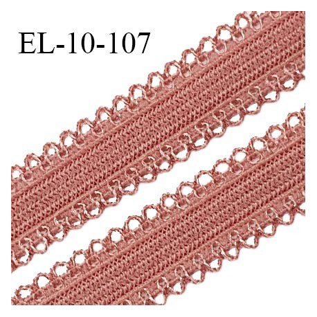 Elastique 10 mm lingerie haut de gamme couleur terracotta largeur 10 mm + 2 mm de picots de chaque côté prix au mètre